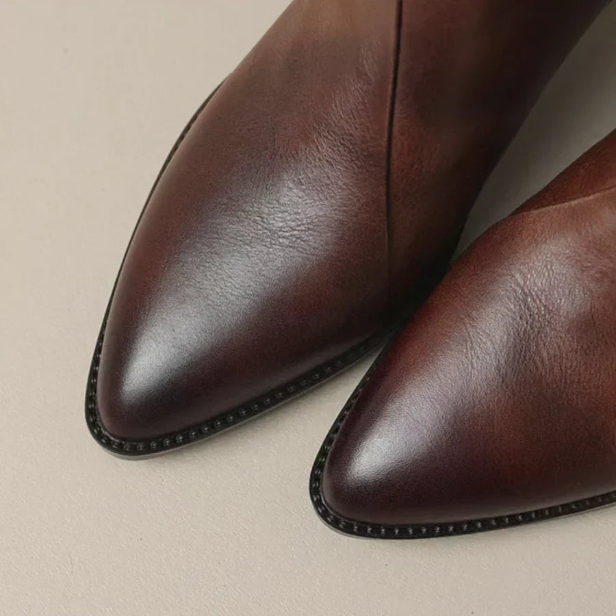 MAISON LORÉ Women's Low Heel Leather Ankle Boots