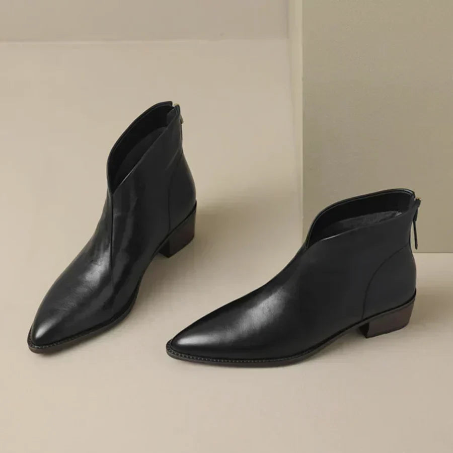 MAISON LORÉ Women's Low Heel Leather Ankle Boots